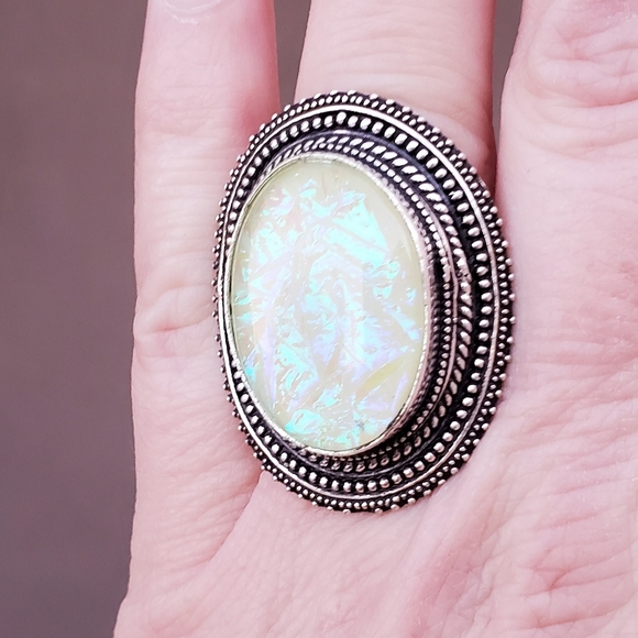 New Huge Dichroic Glass 925 Silver Statement Ring. - Picture 7 of 14
